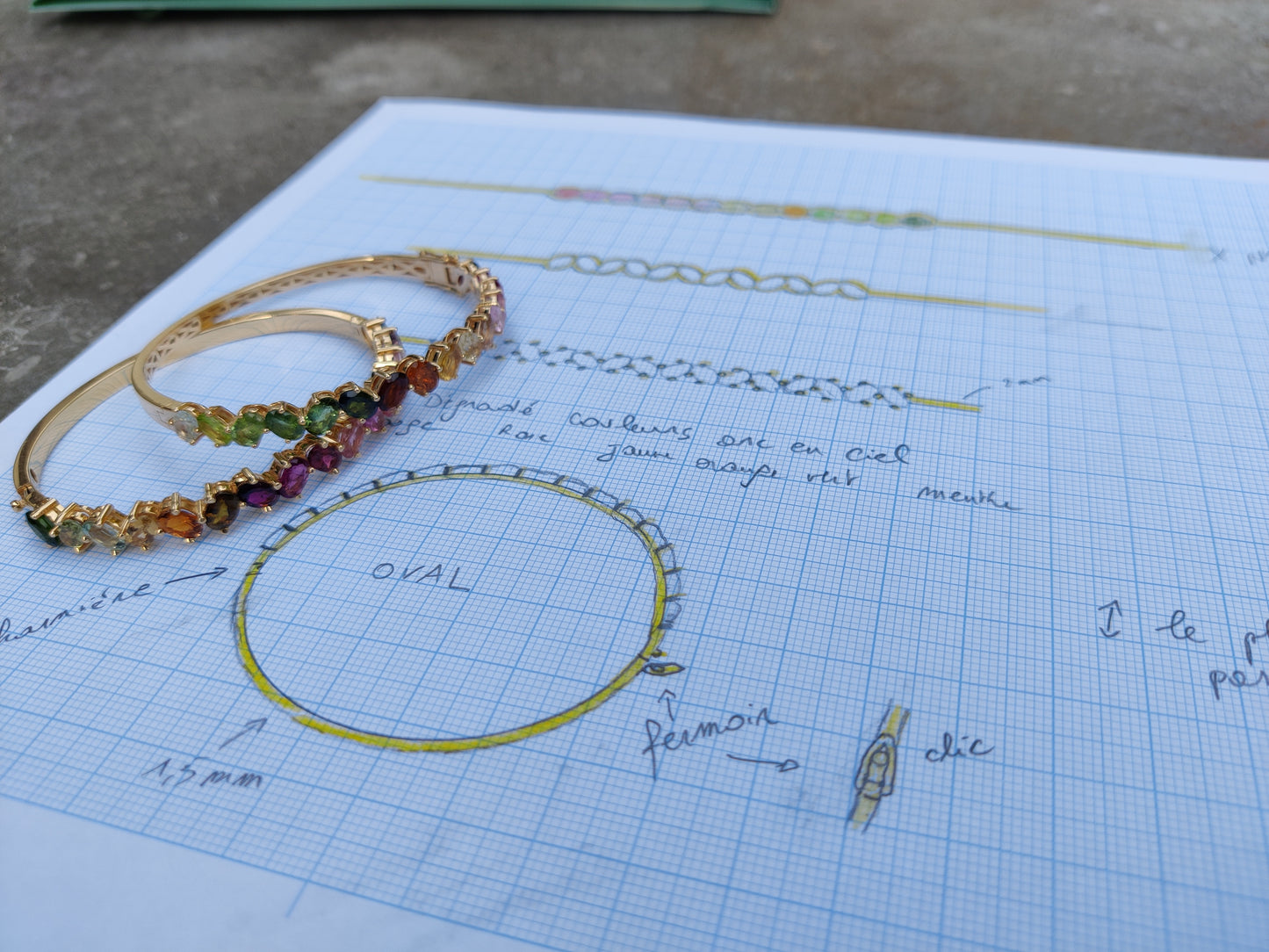 Bracelet rigide esclave tourmalines